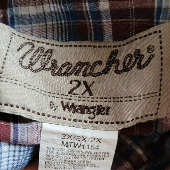 Vtg Wrangler Pearl Snap Button Up Shirt Mens 2XL Blue Plaid Western Cowboy Farm - Picture 6 of 9